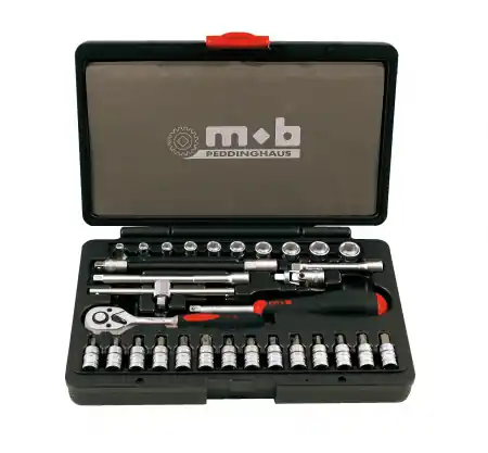 Vente Directe Coffret de douilles 1/4" 31 pièces 6 pans MOB cliquet poire