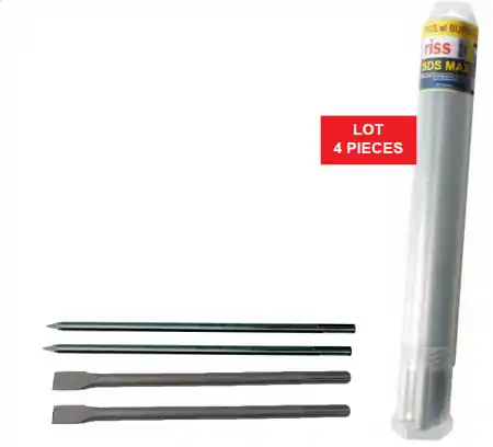 Lot de 4 pîèces : 2 pics et 2 burins SDS-Max Riss Industrie Usine Directe
