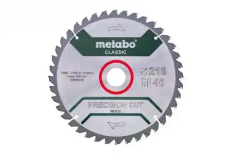 Lame de scie Precision Cut wood spéciale bois Classic 216x30mm, Z40 WZ 5° METABO Petit Prix
