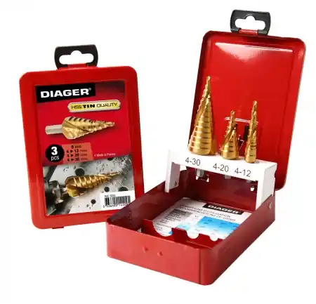 Vente Directe Coffret 3 Forets Etagés HSS TIN 4-12 / 4-20 / 4-30 DIAGER