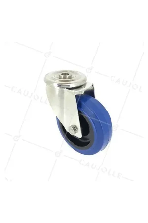 Acheter En Ligne ROULETTE INOX EN CAOUTCHOUC ÉLASTIQUE À OEIL DIAMÈTRE 100 MM CHARGE 150 KG À FIXATION DE 12 MM - INOXO100 BLEUE