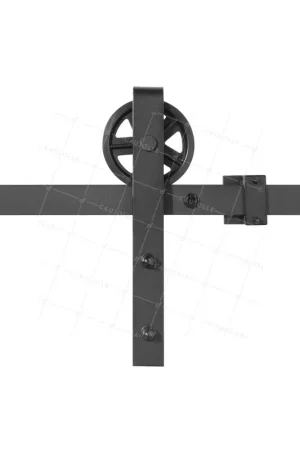 KIT COMPLET SANS POIGNEE A GALANDAGE POUR PORTE COULISSANTE SUSPENDUE STYLE POULIE DE GRANGE LONGUEUR 2 M CHARGE 100KG Prix Cassé