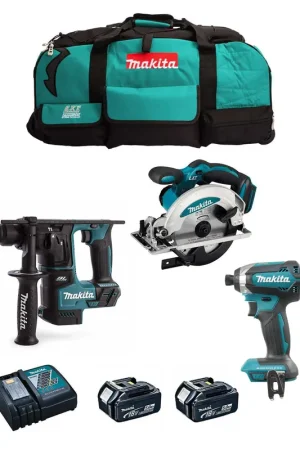 Achetez Aujourd'hui Kit Makita Marteau DHR171 + Visseuse à percussion DTD152 + Scie circulaire DSS610 + 2bat + chargeur + sac DLX3171BL2