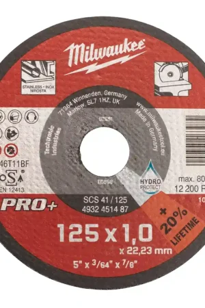 Disque à tronçonner métal fin Pro+ SCS 41/125x1x22mm Milwaukee Vente Directe