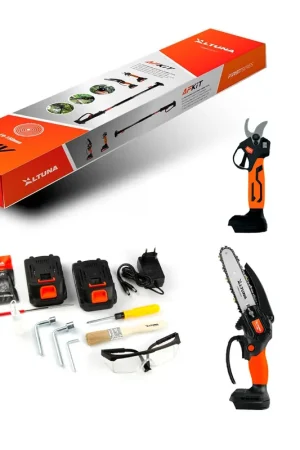 Kit d'élagage à batterie avec tronçonneuse + sécateur + perche télescopique Altuna + 2 battes 2Ah AFKIT Produit De Marque