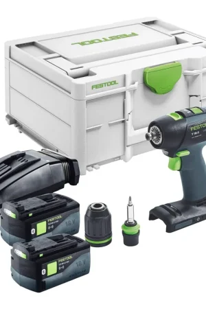 Festool T 18+3 Basic Perceuse-visseuse sans fil 18 V 50 Nm Brushless + 2x batterie 5,0 Ah + chargeur + Systainer Promotion Saisonnière