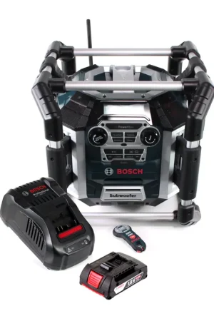 Prix Bas Bosch GML 50 chargeur radio de batterie radio de chantier 18V 50W IP54 + 1x batterie 2,0Ah + chargeur