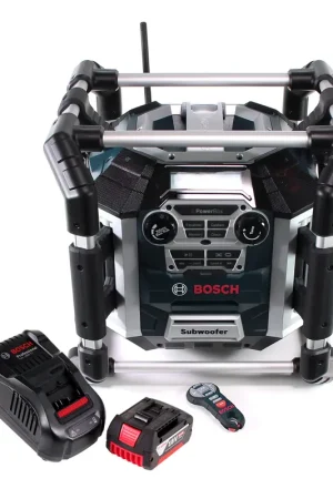 Prix Bas Bosch GML 50 chargeur radio de batterie radio de chantier 18V 50W IP54 + 1x batterie 5,0Ah + chargeur