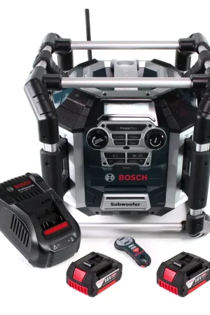 Bosch GML 50 chargeur radio de batterie radio de chantier 18V 50W IP54 + 2x batteries 5,0Ah + chargeur Dernier Modèle