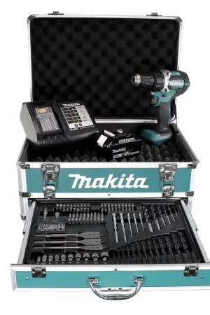 Seulement Aujourd'hui Makita DDF 484 STX4 Clé à choc sans fil 18V 54Nm Brushless + 1x batterie 5,0Ah + chargeur + 70tlg. Jeu de forets à embouts + Coffret
