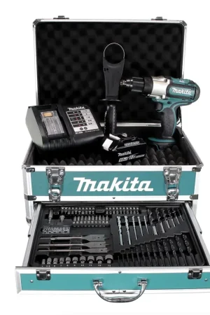 Makita DDF 451 STX4 Perceuse-visseuse sans fil 18V 80Nm + 1x batterie 5,0Ah + chargeur + 70tlg. Jeu de forets à embouts + Coffret Bon Marché