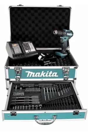 Makita DDF 483 STX4 perceuse-visseuse sans fil 18 V 40 Nm sans balais + 1x batterie 5,0 Ah + chargeur + 70 pièces. Coffret forets + coffret Retour Gratuit