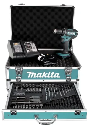 Acheter Direct Perceuse-visseuse sans fil Makita DDF 482 STX4 18 V 62Nm + 1x batterie 5,0Ah + chargeur + 70 pièces. Coffret forets + coffret