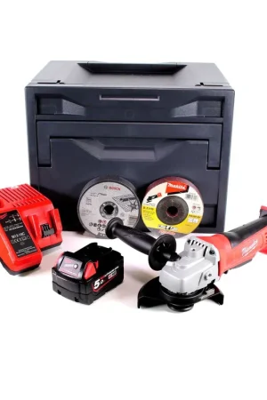 Meuleuse d'angle sur batterie Milwaukee HD18 AG-125-501M 18V 125mm + 1x batterie 5,0Ah + chargeur + 25x disque de coupe + 5x disque de meulage + M-Box Offre Limitée