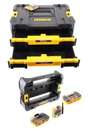 Boîte à outils DeWalt DWST 1-70706 TSTAK IV + boîte DT 70716 TSTAK CADDY pour 5x ToughCases et 4x Tac Tac Box + embout et foret à maçonnerie FlexTorq set 75 pièces. Bon Marché