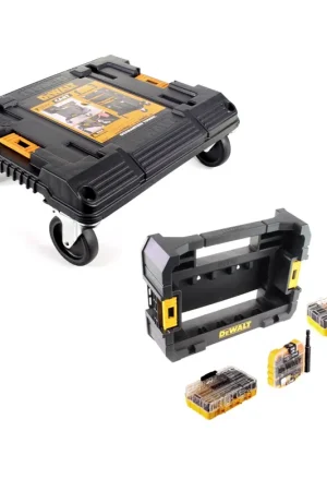 Remise DeWalt DWST1-71229 TSTAK Chariot empilable pour planche à roulettes + boîte CADDY DT 70716 TSTAK + foret et foret à pierre FlexTorq Set 75 pièces
