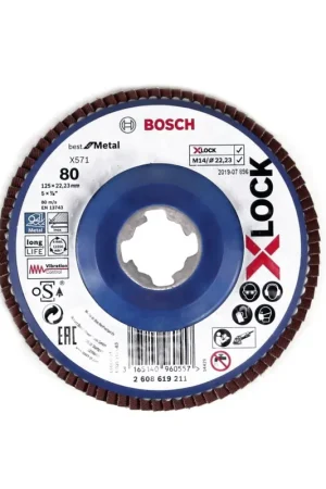 Expédition Rapide Bosch X571 X-LOCK Best for Metal Disques à lamelles 125x22,23mm K80 (10x 2608619211)