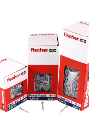 Vis pour panneaux d'aggloméré Fischer Power-Fast II FPF II 4,0x50 mm 200 pièces (670162) tête fraisée avec filetage complet Torx, galvanisées, passivée bleue Achetez Aujourd'hui