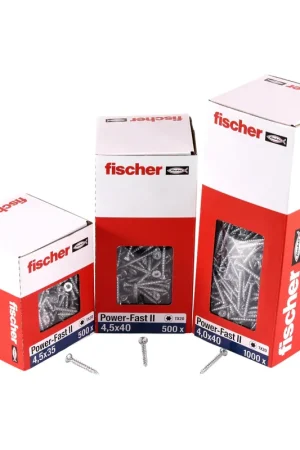 Vis pour panneaux d'aggloméré Fischer Power-Fast II FPF II 4,5x35 mm 500 pièces (670259) tête fraisée avec filetage complet Torx, galvanisées, passivée bleue Prix Choc