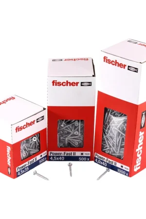 Fischer Power-Fast II FPF II Vis à bois aggloméré 4,5x50mm, Tête fraisée, Torx, Filetage total, Zingué et passivé bleu, 500 pcs. (670265) Nouvelle Collection