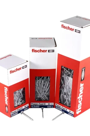 Bon Marché Fischer Power-Fast II FPF II Vis à bois aggloméré 4,5x45mm,Tête fraisée, Torx, Filetage partiel, Zingué blanc, Passivé bleu, 200 pcs. (670270)