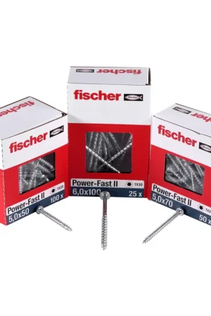 Achat Immédiat Fischer Vis pour panneaux de particules Power-Fast II FPF II 5.0x90 mm - 100 pièces (670384) tête fraisée + Filetage partiel Torx, zinguée, passivée bleue