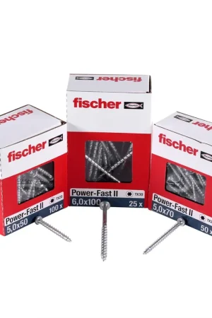 Achetez Aujourd'hui Fischer Power-Fast II FPF II Vis à bois aggloméré 4,0x25mm,Tête ronde, Torx, Filetage total, Zingué blanc, Passivé bleu, 200pcs. (670236)