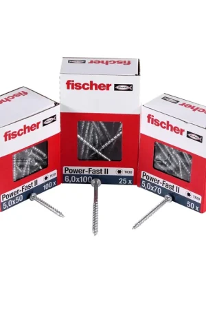 Achetez Aujourd'hui Fischer Power-Fast II FPF II Vis à bois aggloméré 5,0x50mm, 100 pcs. Pan Head avec empreinte Torx, filetage total, zingué et passivé bleu (670439)