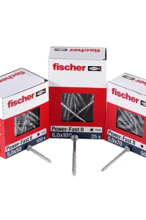 Achetez Aujourd'hui Fischer Vis pour panneaux de particules Power-Fast II FPF II 6.0x80 mm - 50 pièces (670534) Tête cylindrique + Filetage partiel Torx, zinguée, passivée bleue