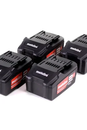Metabo Set de batterie : 4x Batteries Li-Power 4,0 Ah 18 V CAS Li-Ion - indicateur de capacité de charge (4x 625591000) Nouvelle Collection