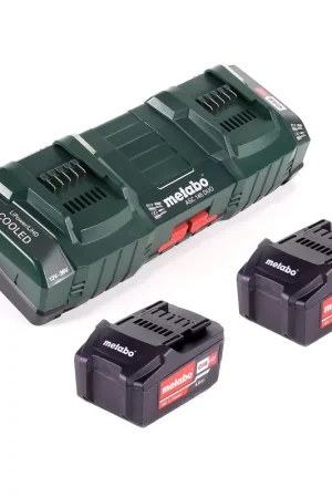 Petit Prix Metabo Basic Set 2x batterie Li-Power 18 V 4,0 Ah CAS Li-Ion ( 2x 625591000 ) + double chargeur ASC 145 DUO ( 627495000 )