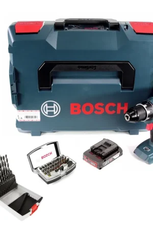 Perceuse-visseuse sans fil Bosch GSR 18V-28 18V 63Nm + 1x batterie 2,0Ah + 19 pièces. Coffret de forets + jeu d'embouts 32 pièces + L-Boxx - sans chargeur Commande En Gros