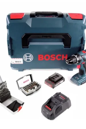 Acheter Direct Perceuse-visseuse sans fil Bosch GSR 18V-28 18V 63Nm + 1x batterie 2,0Ah + chargeur + 19 pièces. Coffret de forets + jeu d'embouts 32 pièces + L-Boxx