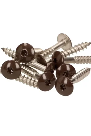Usine Directe Meisterling Vis de façade 5,5x35 mm, 100 pcs., tête plate 12 mm, filetage partiel, empreinte Torx, acier inoxydable V4A, marron foncé (010030000131)