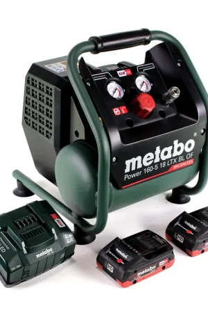 Nouveauté Metabo Power 160-5 18 LTX BL OF compresseur sans fil 18 V 8,0 bars sans brosse + 2x batterie LiHD 4,0 Ah + chargeur + chargeur de batterie.