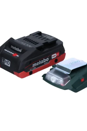 Nouvelle Collection Metabo PA 14.4-18 LED-USB adaptateur secteur pour batterie, kit de base avec 1x batterie LiHD 4,0 Ah - sans chargeur