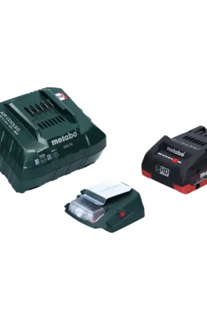 Metabo PA 14,4-18 LED-USB adaptateur secteur pour batterie, kit de base avec 1x batterie LiHD 4,0 Ah + chargeur ASC55 Bon Plan