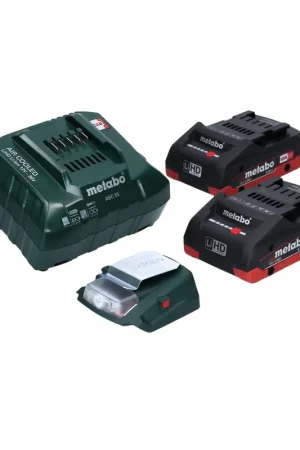 Quantité Limitée Metabo PA 14,4-18 LED-USB adaptateur secteur pour batterie, kit de base avec 2 batteries LiHD 4,0 Ah + chargeur ASC55