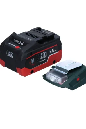 Metabo PA 14.4-18 LED-USB adaptateur secteur pour batterie, kit de base avec 1x batterie LiHD 5,5 Ah - sans chargeur Petit Prix