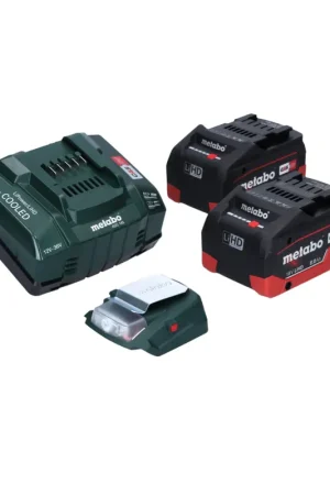 Solde Metabo PA 14,4-18 LED-USB adaptateur secteur pour batterie, kit de base avec 2x batterie LiHD 8,0 Ah + chargeur ASC145