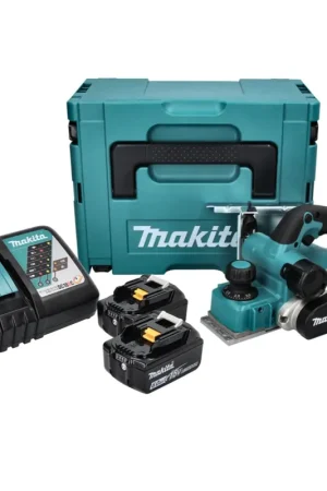 Makita DKP181RGJ Rabot sans fil 82mm 18V Brushless + 2x Batteries 6,0 Ah + Chargeur + Coffret Makpac Offre Du Jour