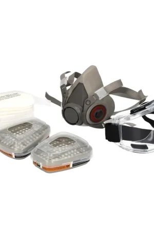 Pas Cher Kischers N 95 Set de masques de protection respiratoire : 1x Demi-masque + 2x Cartouches filtrantes + 8x Filtres à particules en coton + 1x Lunette de protection + 2x Clapets de fermeture