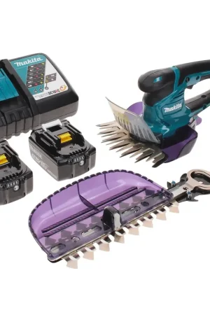 Achetez Aujourd'hui Cisaille à gazon sans fil Makita DUM 604 RFX 18 V avec lame de coupe à herbe et à arbustes + 2 batteries 3,0 Ah + chargeur