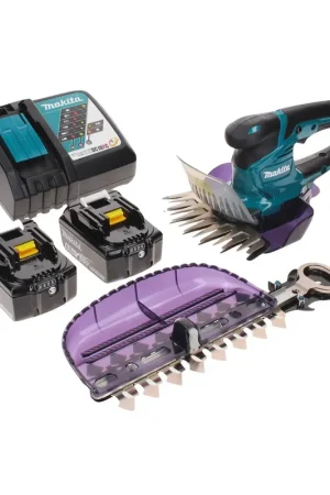 Authentique Cisaille à gazon sur batterie Makita DUM 604 RGX 18 V avec lame de cisaille à herbe et arbustes + 2x batteries 6,0 Ah + chargeur