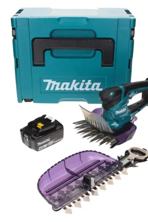 Bon Marché Cisaille à gazon sans fil Makita DUM 604 M1XJ 18 V avec lame pour taille-herbe et arbustes + 1x batterie 4,0 Ah + Makpac - sans chargeur