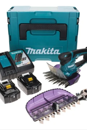 Cisaille à gazon sans fil Makita DUM 604 RMXJ 18 V avec lame de cisaille à herbe et arbustes + 2x batteries 4,0 Ah + chargeur + Makpac Prix Bas