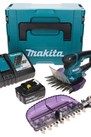 Meilleur Choix Cisaille à gazon sans fil Makita DUM 604 RT1XJ 18 V avec lame de cisaille à herbe et arbustes + 1x batterie 5,0 Ah + chargeur + Makpac