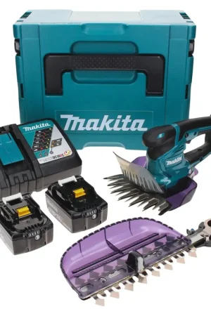 Cisaille à gazon sans fil Makita DUM 604 RTXJ 18 V avec lame de cisaille à herbe et arbustes + 2x batteries 5,0 Ah + chargeur + Makpac Pas Cher