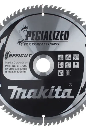 Makita CMSXF26080G SPECIALIZED EFFICUT Lame de scie 260 x 30 x 1,65 mm ( B-67290 ) - 80 Dents pour bois Commander Maintenant