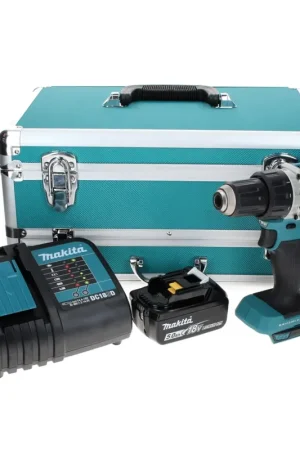 Authentique Makita DDF 484 ST1TX Perceuse-visseuse sans fil 18 V 54 Nm Brushless + 1x Batterie 5,0 Ah + Chargeur + Jeu de mèches - 70 pièces + Coffret aluminium TX